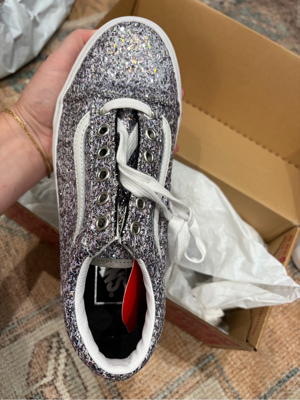 Vans “Shiny Party Silver” Glitter Old Skool Sneakers NWB - Picture 6 of 10